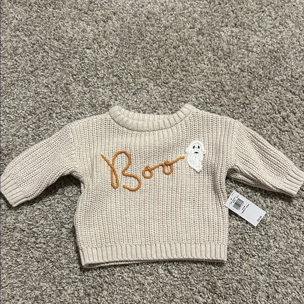 Old Navy Cream Knit Sweater “Boo!” Ghost